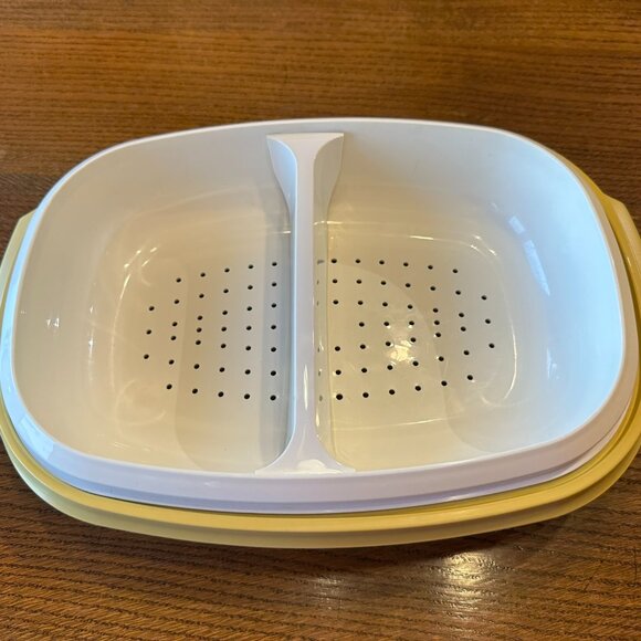 VINTAGE TUPPERWARE - HARVEST GOLD 1273 VEGETABLE & RICE STEAMER (x2) - Picture 2 of 7